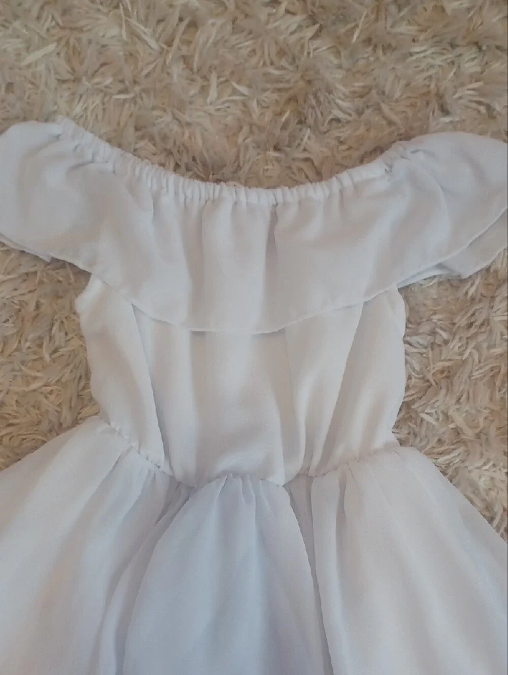 Girls' Off-Shoulder White Ruffle Dress